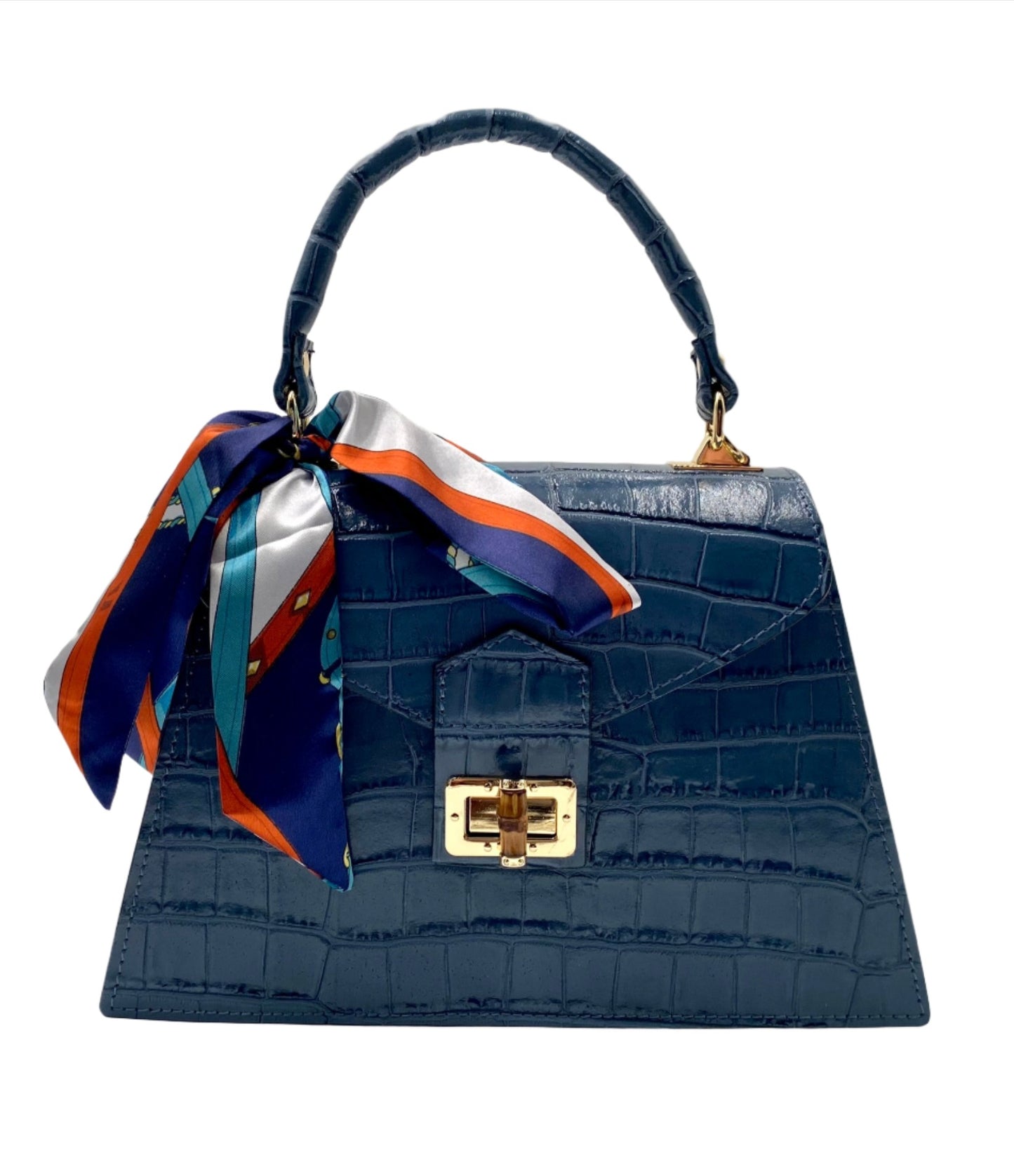 Emma Leather Handbag - Cyan Blue