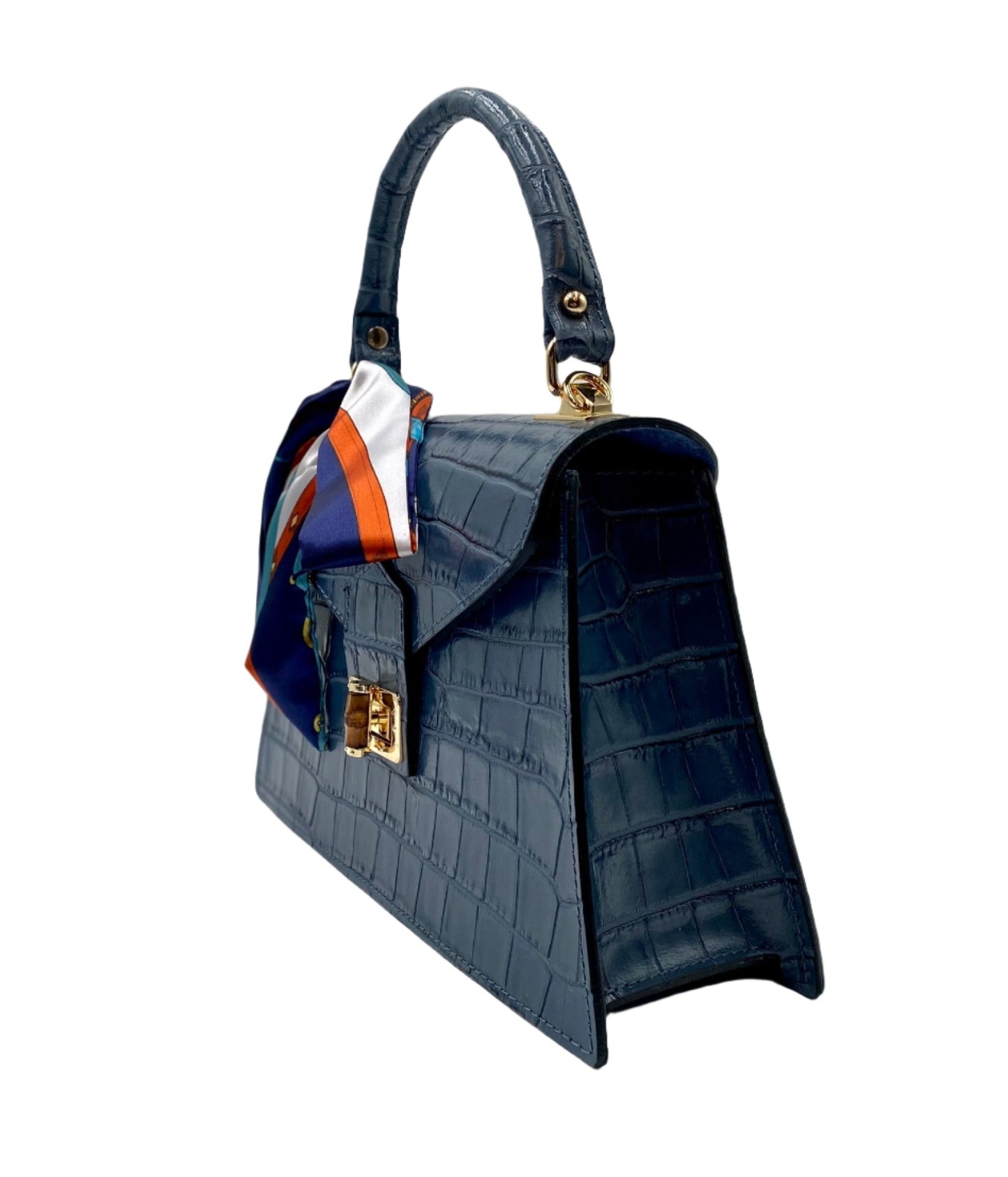Emma Leather Handbag - Cyan Blue