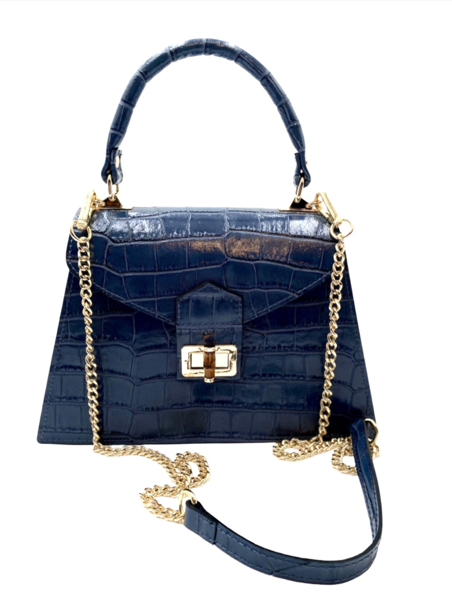 Emma Leather Handbag - Cyan Blue