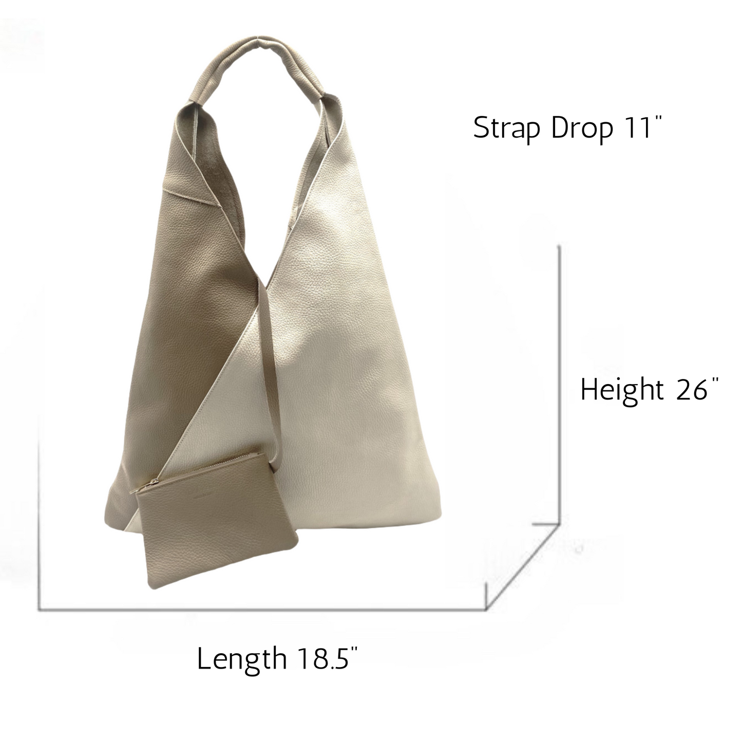Reanna Leather Triangle Hobo Bag - Beige and Taupe