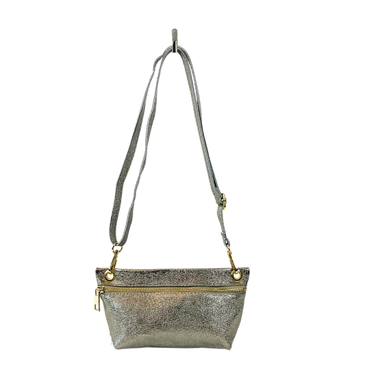 Verona Italian Leather Shoulder/Crossbody Bag - Dark Silver
